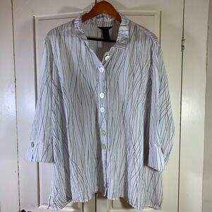 Ali Miles 2X White Abstract Button Front Tunic Top Artsy Oversized Boho READ‎